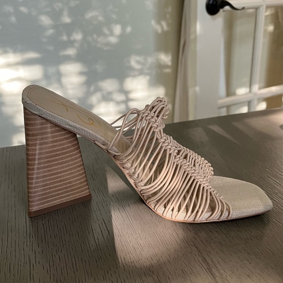 NWT SAM EDELMAN | CREAM LAURETTE WOVEN FAUX LEATHER SUMMER MULE HEELS | SIZE 8 - Picture 11 of 15